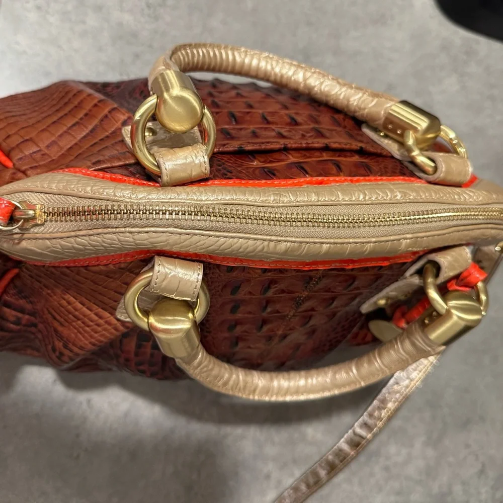 Brahmin Lisa Prosecco Tri-Colored Croc-Embossed Leather Satchel! Preowned!! - Picture 8 of 13